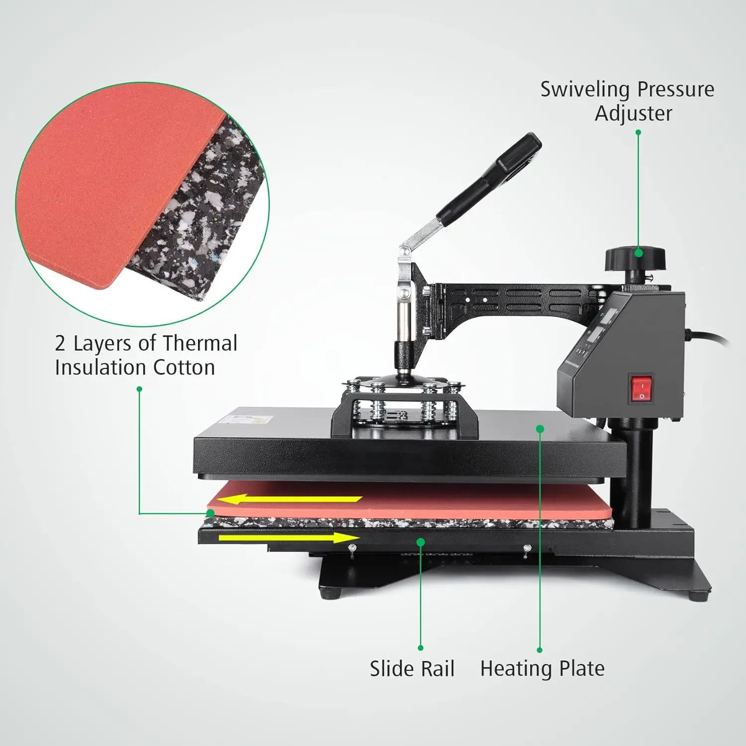 Slendor Heat Press 15x15 inch 5 in 1 Heat Press Machine 360 Degree Swing Away Digital Tshirt Press Machine Multifunction Sublima