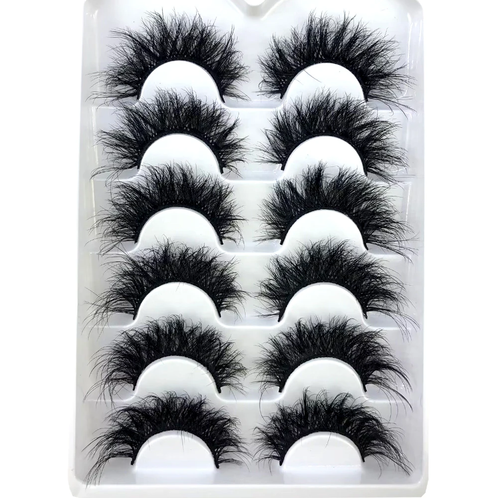 6 Pairs 23mm 3D Mink Lashes Bulk Russian Volume Fluffy Natural False Eyelashes Thick Dramatic Mink Eyelashes Wholesale maquiagem