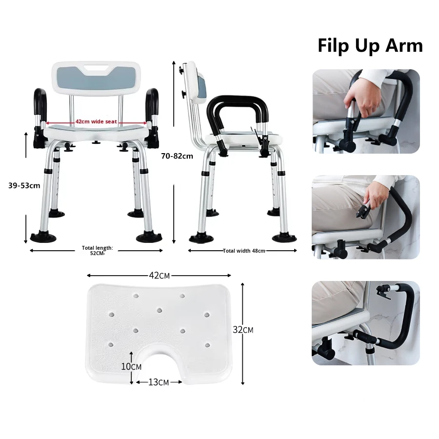 Simplywalk Aluminum Alloy 150KG Bath Shower Chair Portable Medical Elderly UKCA Customized ing
