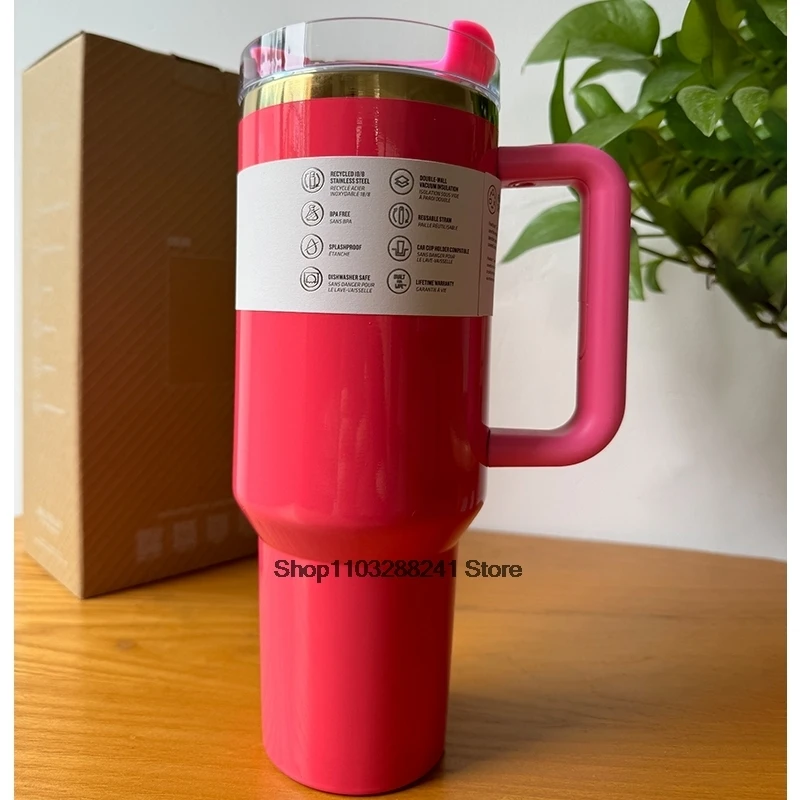 Handle Straw 40oz Vacuum Insulated Car Mug Star Red Lid Stainless Steel Double Wall Thermal Iced Travel Cup for  s