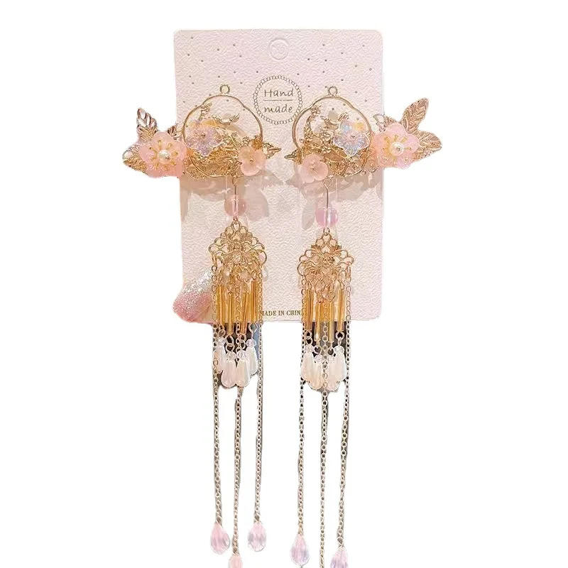 IHUES Chinoiserie Headdress Suit children Hairpin Transparent Flower Hair Clip Step Shaking Tassel Butterfly Hair Ornament