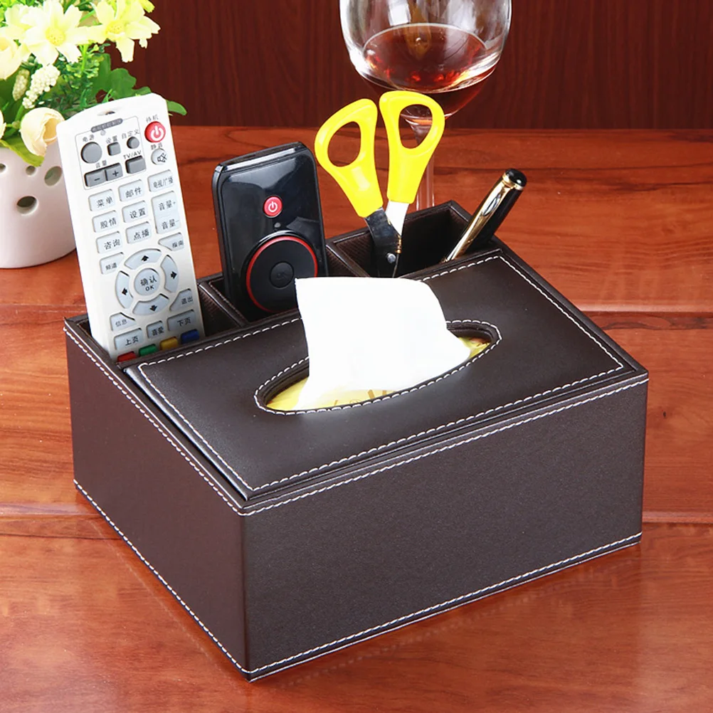 

PU Multifunctional Tissue Box Coffee Desktop Organizer Holder Pencil Scissor Container for Home Office Car Clean Tidy