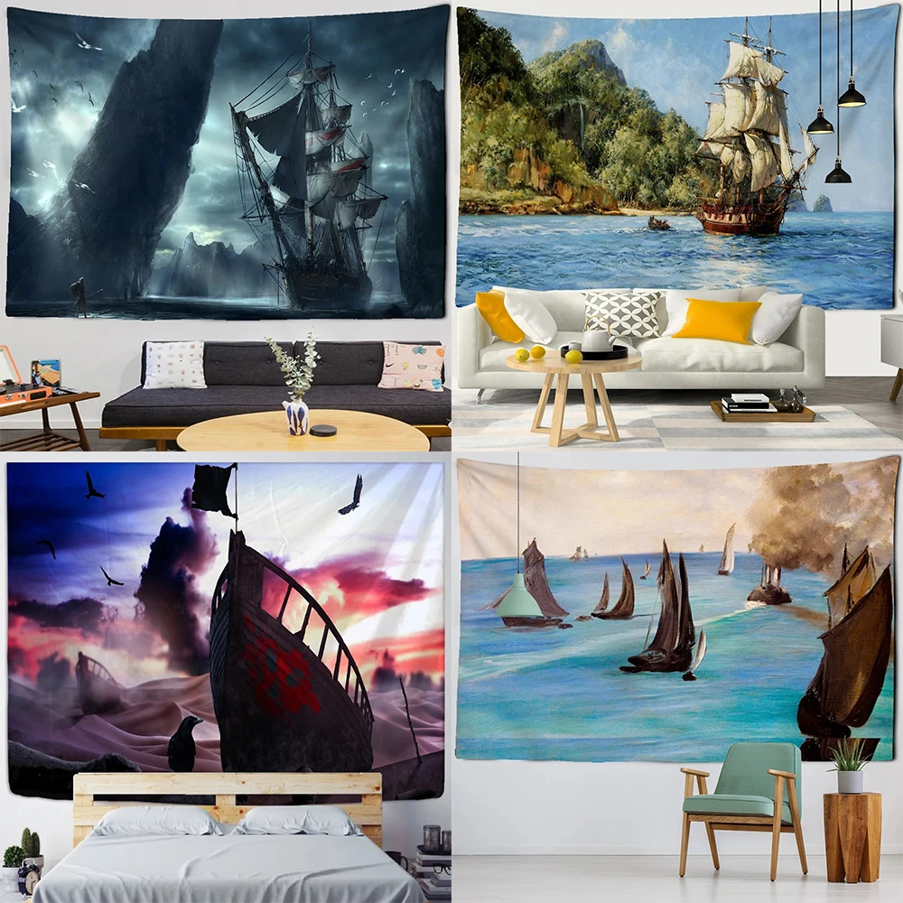 Sailing Tapestry Ocean Cruise Printed Hanging Cloth Bohemian Style Home Decoration Room Living Room Wall Background Cloth