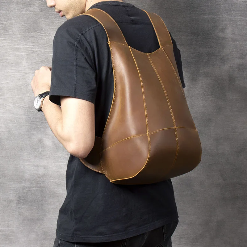 S.WORKER Vintage Stilvoller Rucksack aus Rindsleder, Originaldesign, Echtleder-Verpackung, Individueller Käfer-Rucksack, Umhängetasche – Detail 5