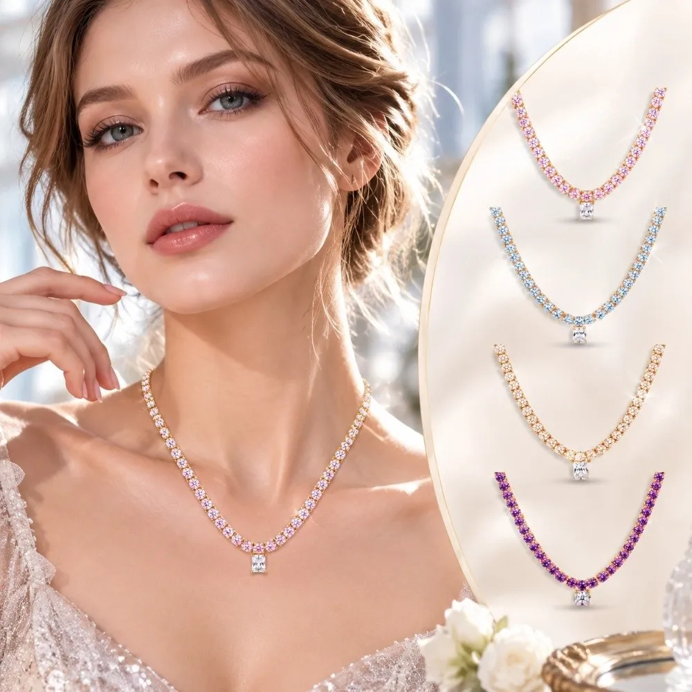 Lightweight Tennis Necklace Closely Set Rhinestone Secure Clasp Full Rhinestone Necklace Classic Tennis Silhouette