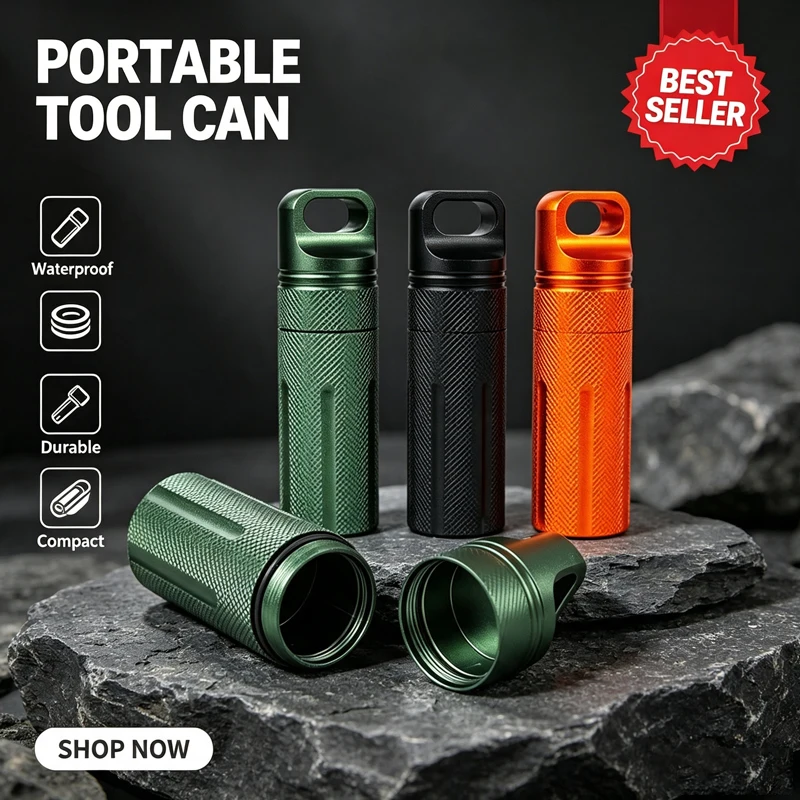 Survival Aluminum Alloy EDC Case Waterproof Bottle Cap Sealer Outdoor Camping Accessory Portable Tool Holder Air Tight Capsule S