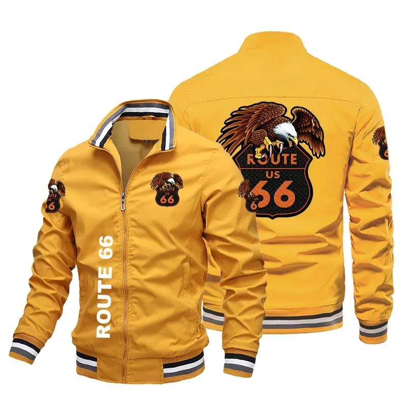 Casual Coat Top Men\'s Route 66 Printed Motocoss Jacket Baseball Jacket Pilot Jacket European Size+large