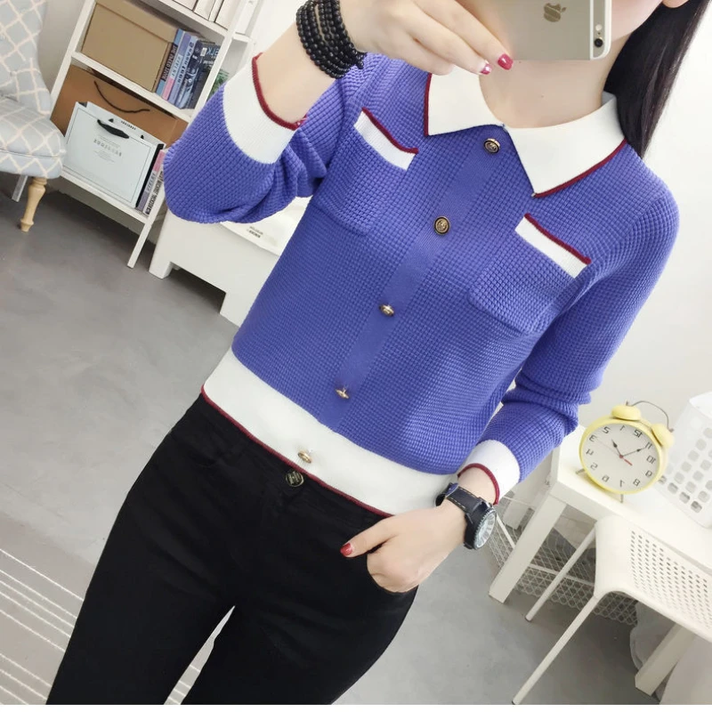 

Woman Knitted Sweater Pullovers Female Patchwork Print Casual Long-sleeved Loose Style Bottoming Jumper Knitwear G22