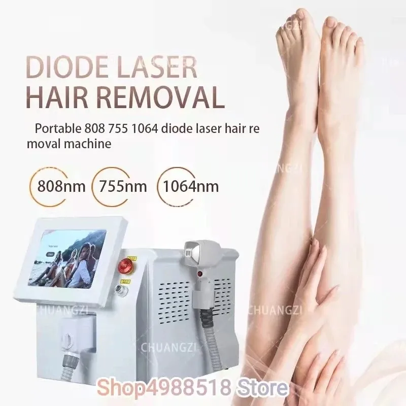 Crooked screen 808 diode painless hair removal Professional hair removal machine portable 808 755 1064 three wavelength