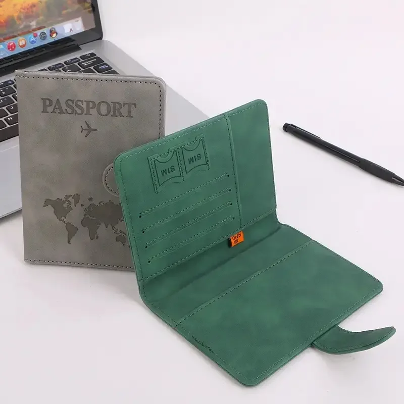 Unisex RFID Blocking Travel Passport Accessory Holder -Secure Anti-Theft Passport Organizer -Embossed World Map -Pattern Design -Travel Card Holder with Magnetic Closure, Foldable Design view 5