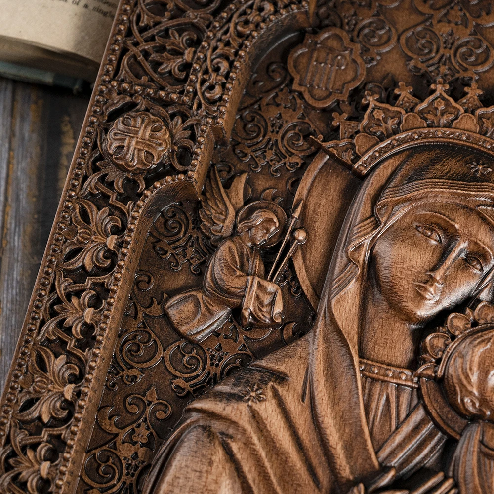 Our Lady of Perpetual Help Wood Carved Wall Decor, Catholic Religious Items, Home Decor, Our Lady Statue, Vintage Art