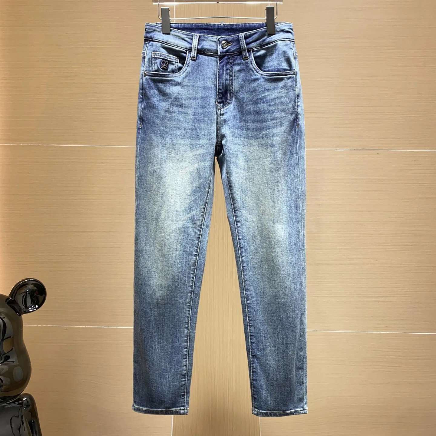 

Spring Summer Men's Slim Fit Straight Leg Waed Nine Points Jeans Faion Urban Sle mid Waist Dstring Closure Non-Fce