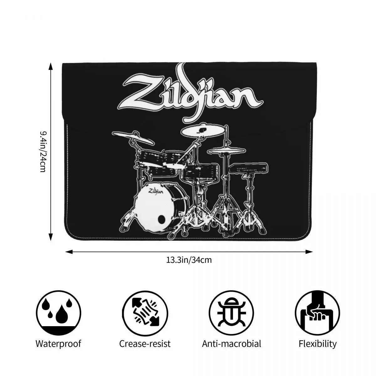 Zildjian Cymbals Drums Drummer Giutar Music Turkish PU Leather Horizontal Laptop Sleeve Shockproof Lining Notebook Case 13 Inch