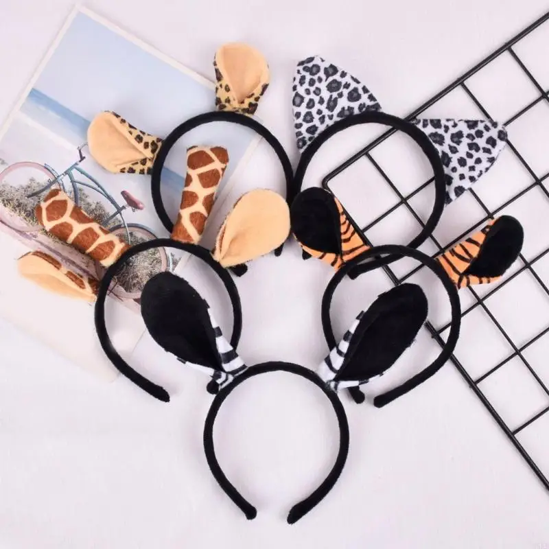 N5KB Cosplay Cosplay Costume Zebras/Giraffe Ears Pałąk opaska ogon Halloweenowe rekwizyty imprezowe