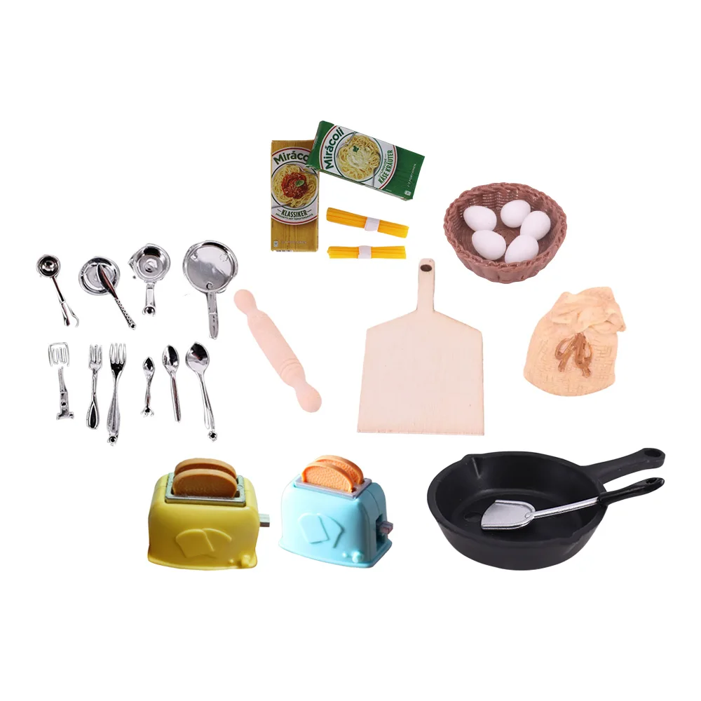 ชุดเครื่องครัวของเล่น หมวกเชฟ ผ้ากันเปื้อน อาหารจิ๋ว ของเล่นทำขนม อุปกรณ์ประกอบฉากสำหรับบ้านตุ๊กตา สำหรับตุ๊กตาขนาด 30 ซม. ตุ๊กตาสปิรท์ และตุ๊กตาบาบี้