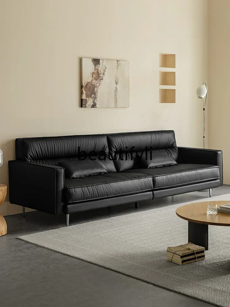 D5556  C  CBlack all-leather sofa Italian minimalist living room high backrest first layer cowhide three-person straight row sof