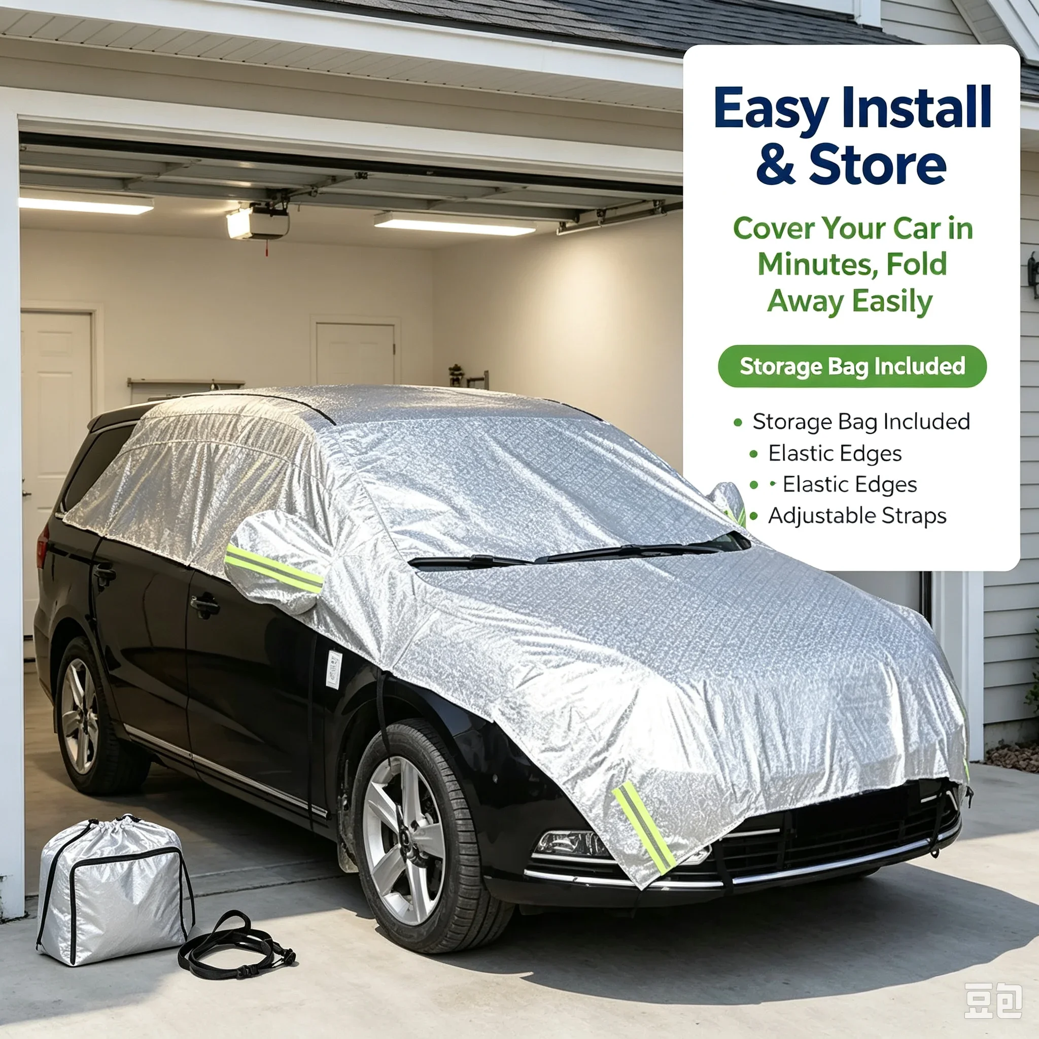 Universal Half Car Cover Anti‑UV Sunshade Aluminum Reflective Waterproof Anti‑Snow Dust For Sedan SUV MVP Pickup WORLDKPI