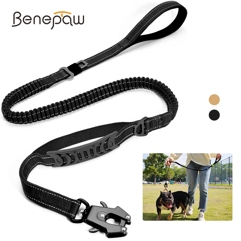 Benepaw Tactical Heavy Duty Dog Leash Strong Frog Clip Traffic Handle Shock Absorbing Pet Bungee Lead For Dog Walking Training