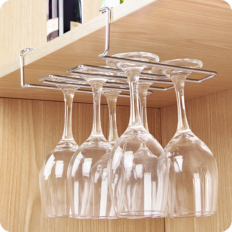 Stainless Steel Wine Glass Rack, Hanging Wine Cup Holder, Bar Goblet Stemware Storage Rack, Shelf Hanger, Iron Kitchen Organizer