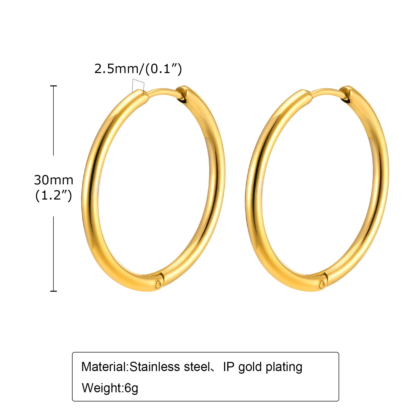 Vnox 11/20/25/30mm Hoop Earrings for Women Girls, Simple Minimalist Stainless Steel Huggies, Anti Allergy Hoops