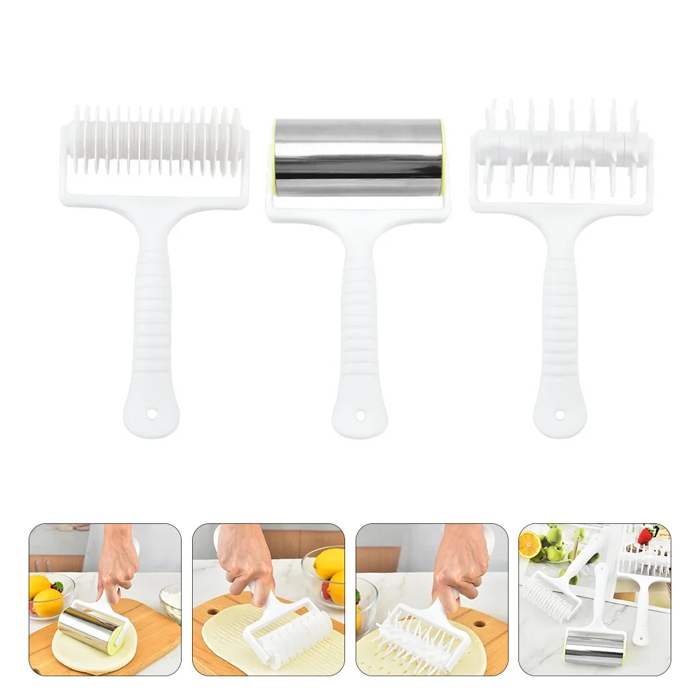 

3 pcs Tools Kit Dough Roller Pizza Hole Puncher Baking Tools For Pizza Pastry Bread Making Handle Roller Waterproof