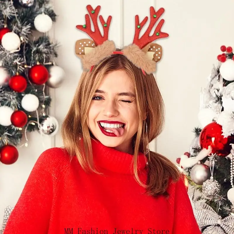 D0UB Accesorio navideño para reno aterciopelado, decoración cascabel, reunión familiar