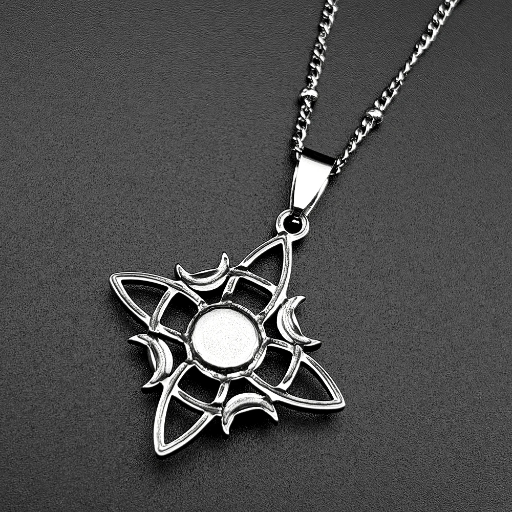 Wicca Keltischer Knoten Dreifachmond Göttin Halskette Edelstahl Mondstein Hexen-Amulett Gotische Kettenhalskette Schmuck – Detail 7