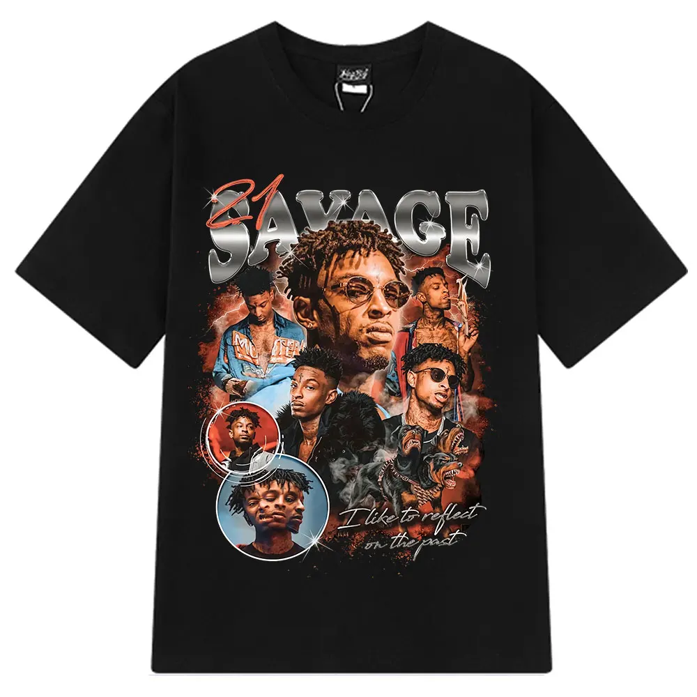 

Rapper 21 Savage Graphic Gothic Punk T Shirt Men Women Vintage Hip Hop T-shirt Cotton Casual Loose Oversized T-shirts Fans Gift