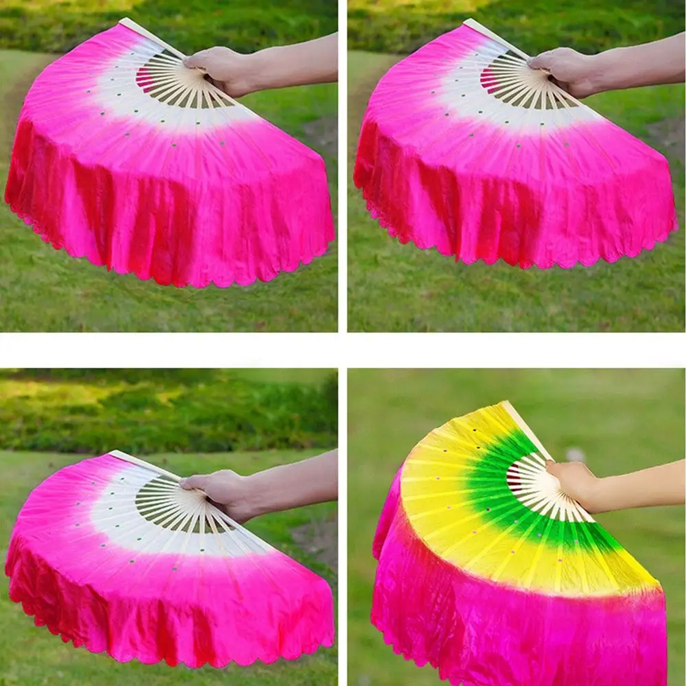 36/51cm Dancer Practice Long Imitation Rayon Silk Fans Long Silk Fans Belly Dancing Fan Silk Fans
