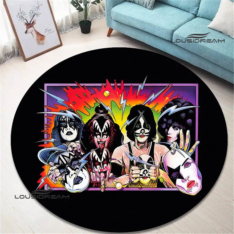 KISS band print round carpet living room bedroom carpet non-slip floor mat photography props area rug birthday gift