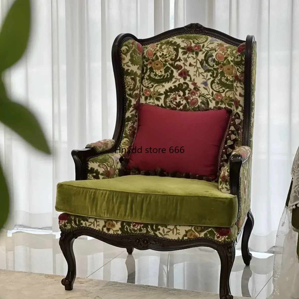 High-backed tiger casual fabric engraved French retro old sofa chair