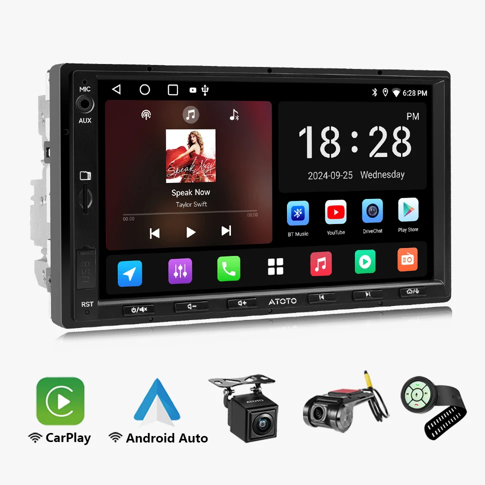 Autoradio Android 7 pouces 2DIN, écran CarPlay sans fil, Android Auto, double 2DIN, Bluetooth, lecteur audio multimédia stéréo