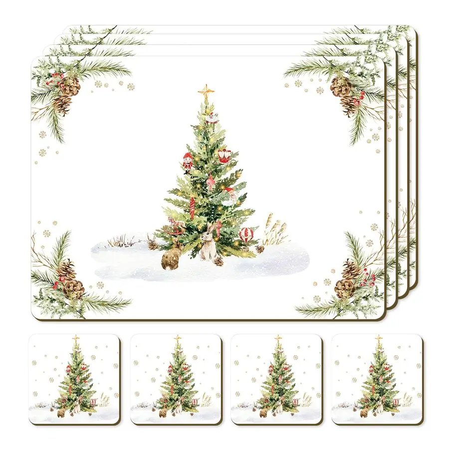 

Набор из 4 салфеток с подходящими подставками, термостойкими, прямоугольными, 16,15 x 12,2 дюйма, нескользящими, для обеденного стола, Рождества