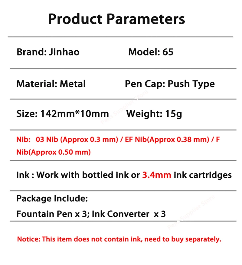 Set van 3 Jinhao 100 Vulpen Fijne Penpunten met Zwarte Sectie Feed Zilveren Trim-Compatibel met Jinhao 100, X350, X850, 9036, 9065, 9016 Set van 3 Jinhao 100 Vulpen Fijne Penpunten met Zwarte Sectie Feed Zilveren Trim-Compatibel met Jinhao 100, X350, X850, 9036, 9065, 9016