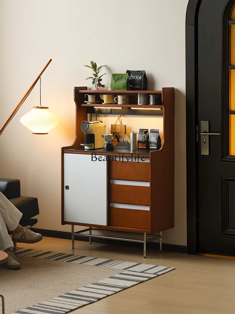 

XX39Retro solid wood rock slab dining side cabinet Small apartment integrated against the wall Multifunctional tea cabinet