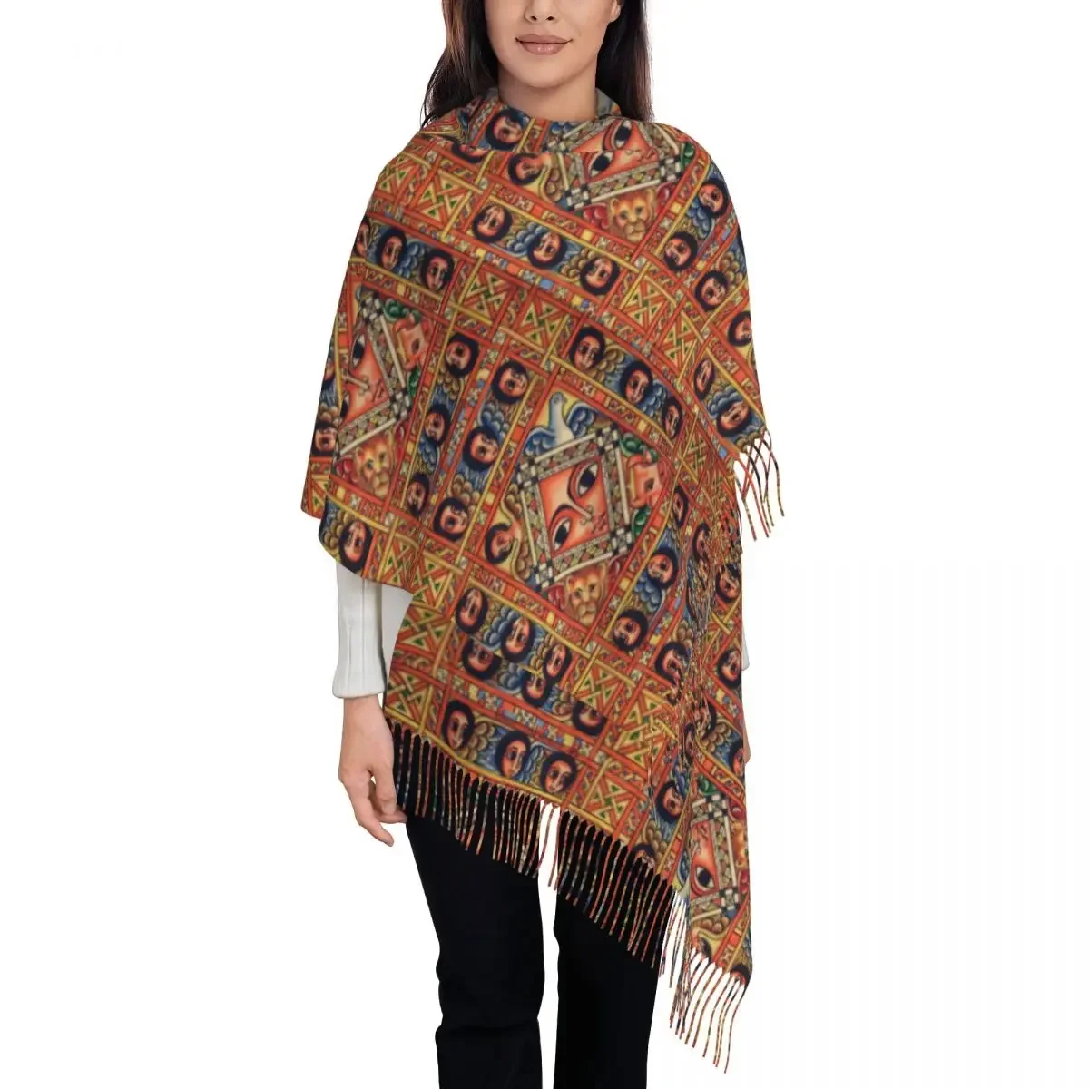 Customized Print Ethiopian Ancient Art Scarf Women Men Winter Fall Warm Scarves Shawl Wrap