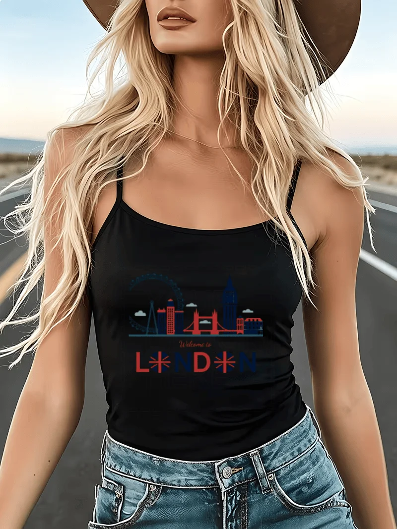 London Travel Camisole Women Big Ben Eye Tank Top Vintage Landmark Skyline Sleeveless Vest Y2K Graphic Summer Crop Tops