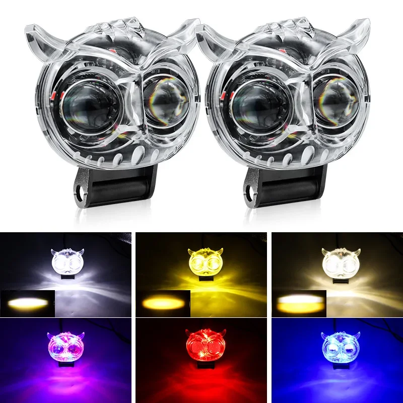 LED Lens Spotlight White Yellow Red Blue Light Owl Auxiliary Fog Lamp Double Lenses Spotlights for Motorcycle ATV Buggy Car