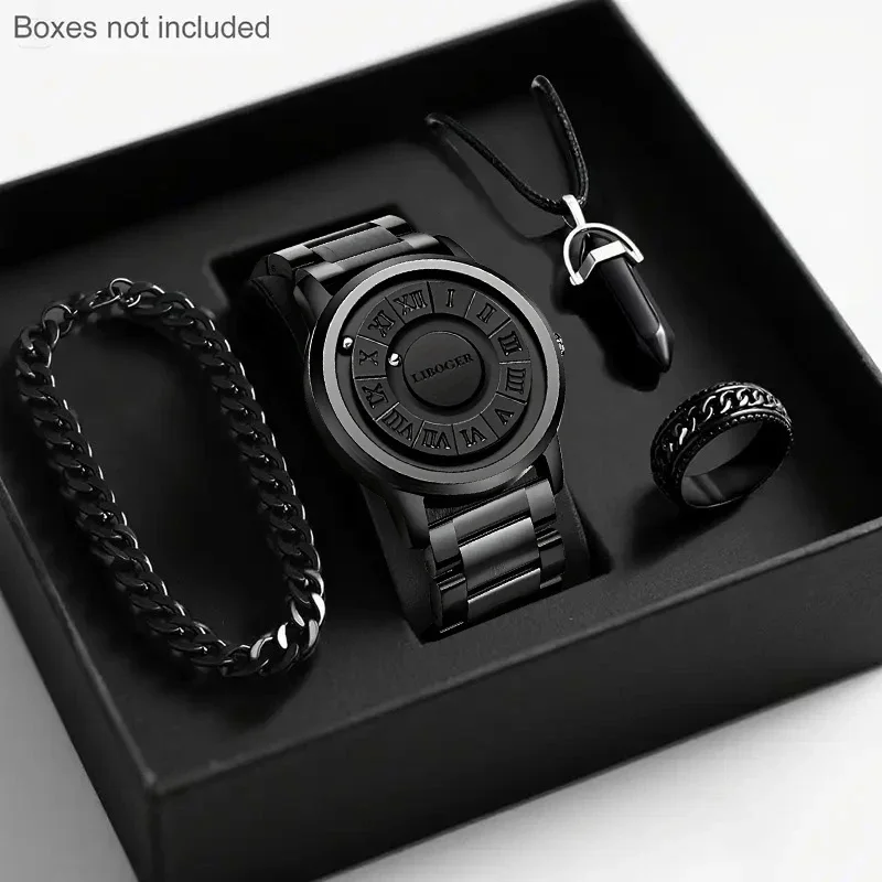 4pc men's fashionable quartz watch and versatile accessory set for daily wear as gifts for friends and family