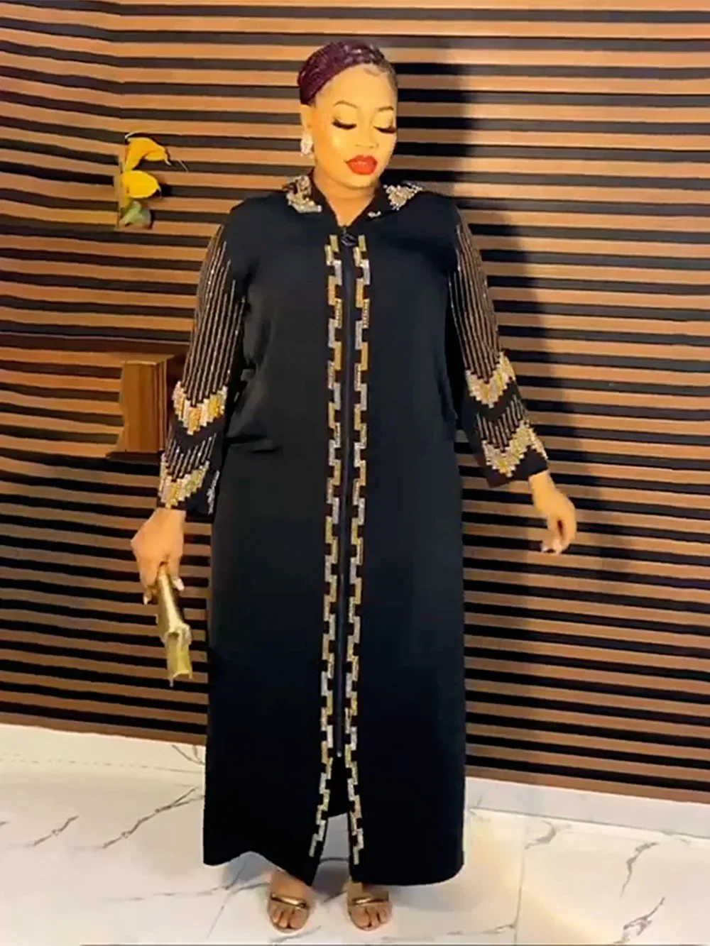 Robe africaine à manches longues et col en V pour femmes, robe maxi noire, mode musulmane, vêtements africains Abaya, automne