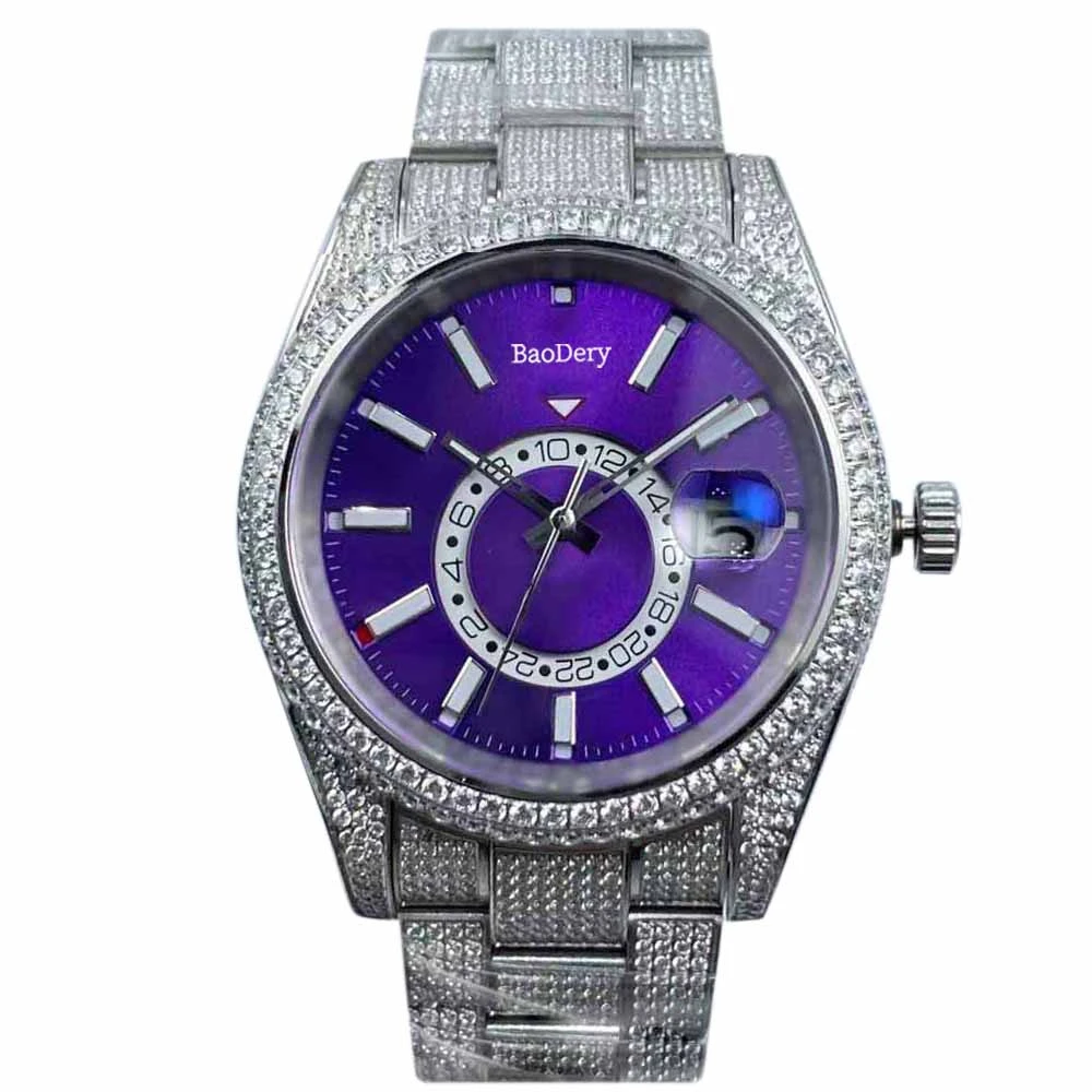 

Fashionable 42mm men's watch, diamond watch, mechanical movement and calendar window, best gifts for men