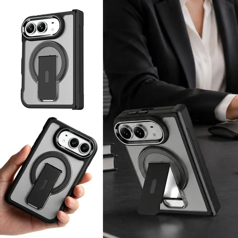 For iPhone Ultra Mobile Phone Case 360-Degree Rotating Magnetic Suction Bracket Central Shaft Integration Case for iPhone Duo