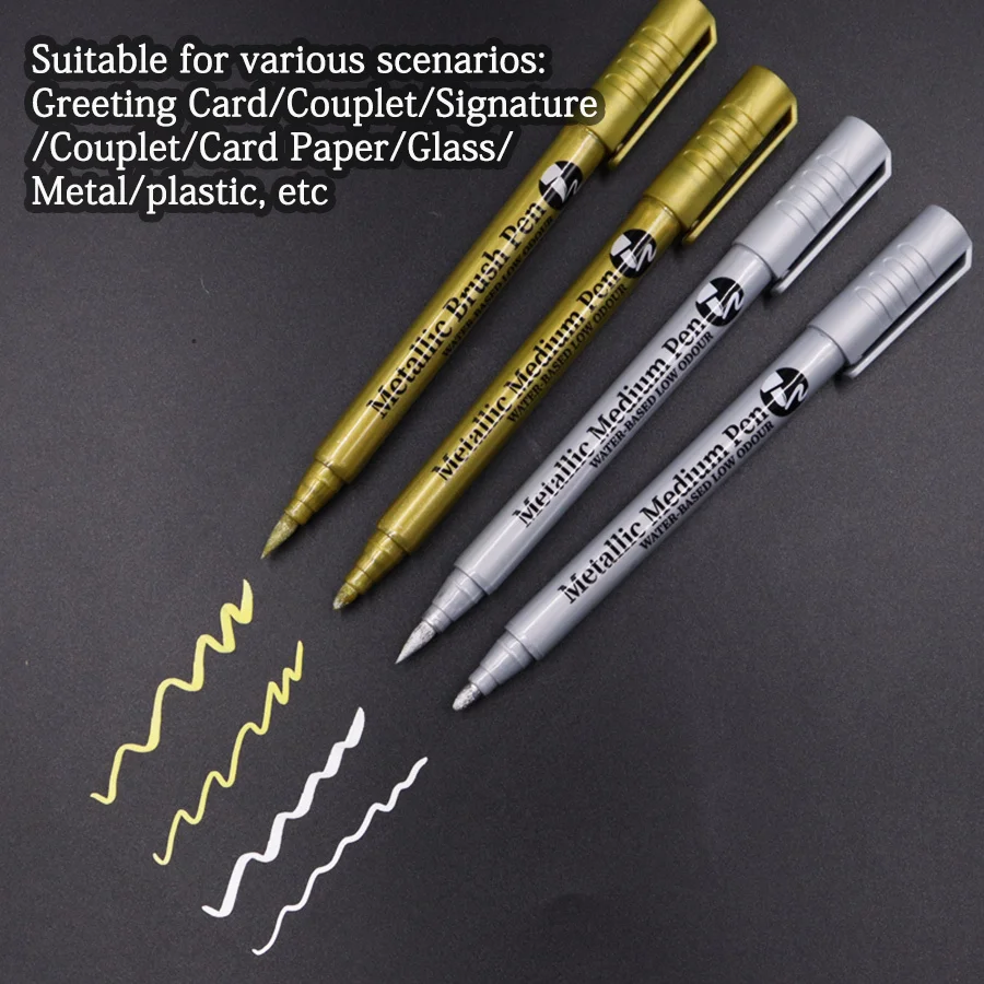 8/4pcs Metallic Marker Set Waterproof Permanent Paint Pen Soft Brush Durable Tip For Art, Crafts & Graffiti On Various Surfaces