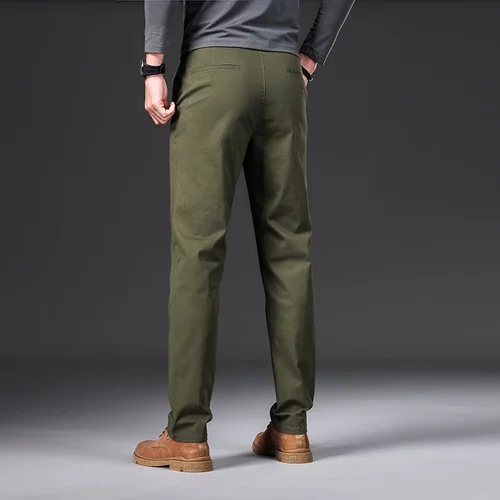 Imagen 2 del producto Pantalones informales 97% algodón para hombre, moda de otoño, cómodos, elásticos, ajustados, rectos, de negocios, negro, verde militar, caqui