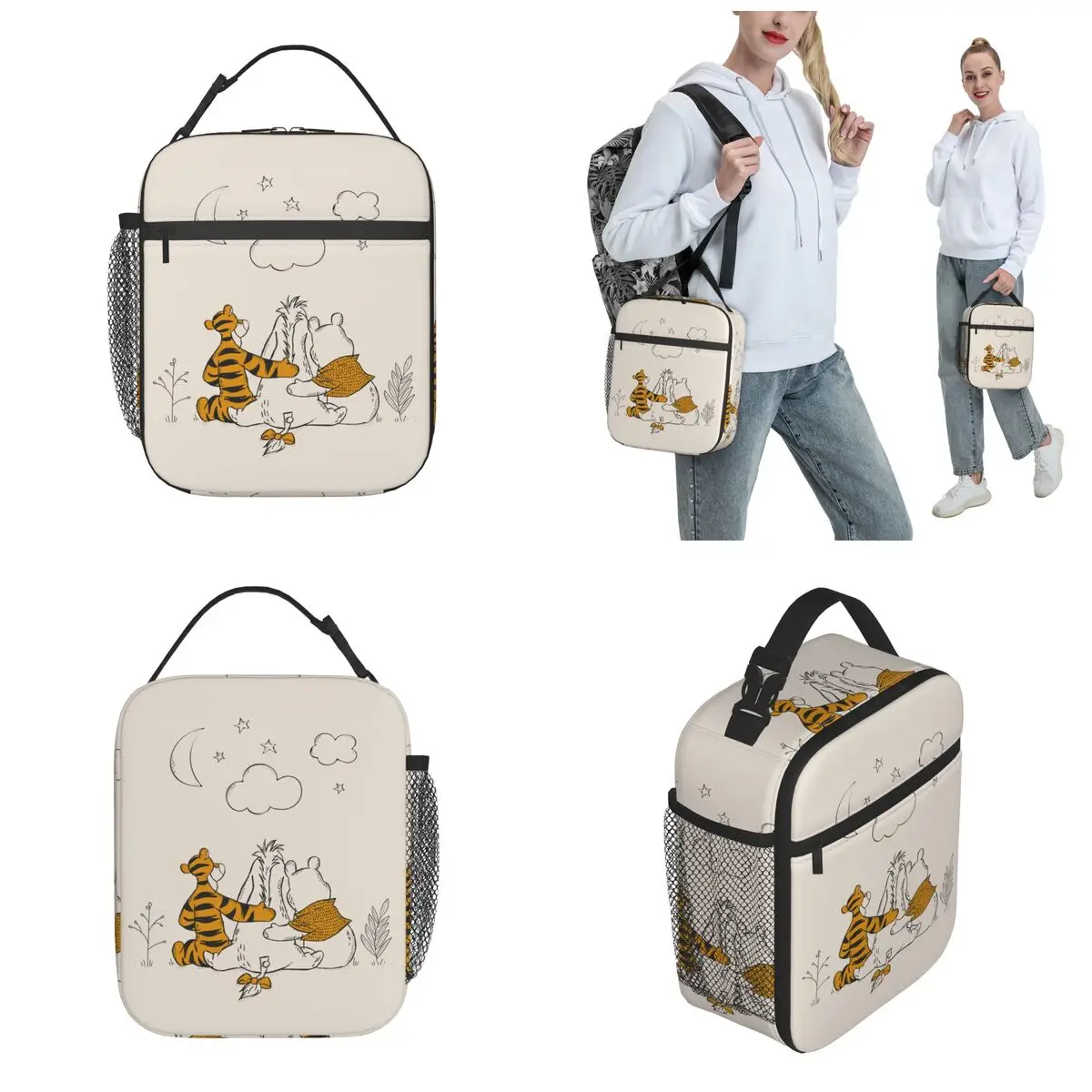 Winnie The Pooh Eeyore Tigger Insulated Lunch Bags High Capacity Meal Container Thermal Bag Lunch Box Tote College Food Bag