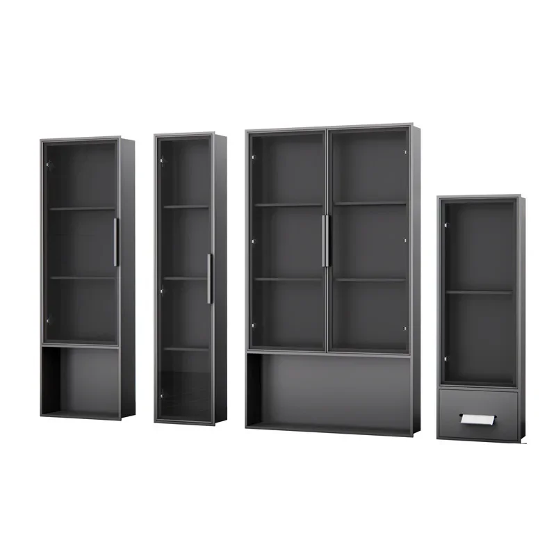 Stainless steel bathroom niches, recessed glass doors, lockers, toilet side wall shelves