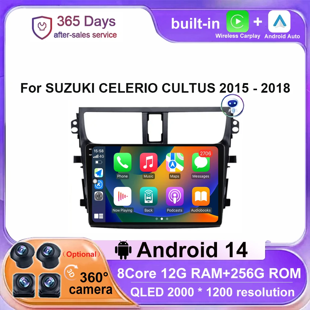 

Carplay Auto Android 14 For SUZUKI CELERIO CULTUS 2015 - 2018 Car Radio Multimedia Video Player Navigaion Stereo GPS DSP 4G WIFI