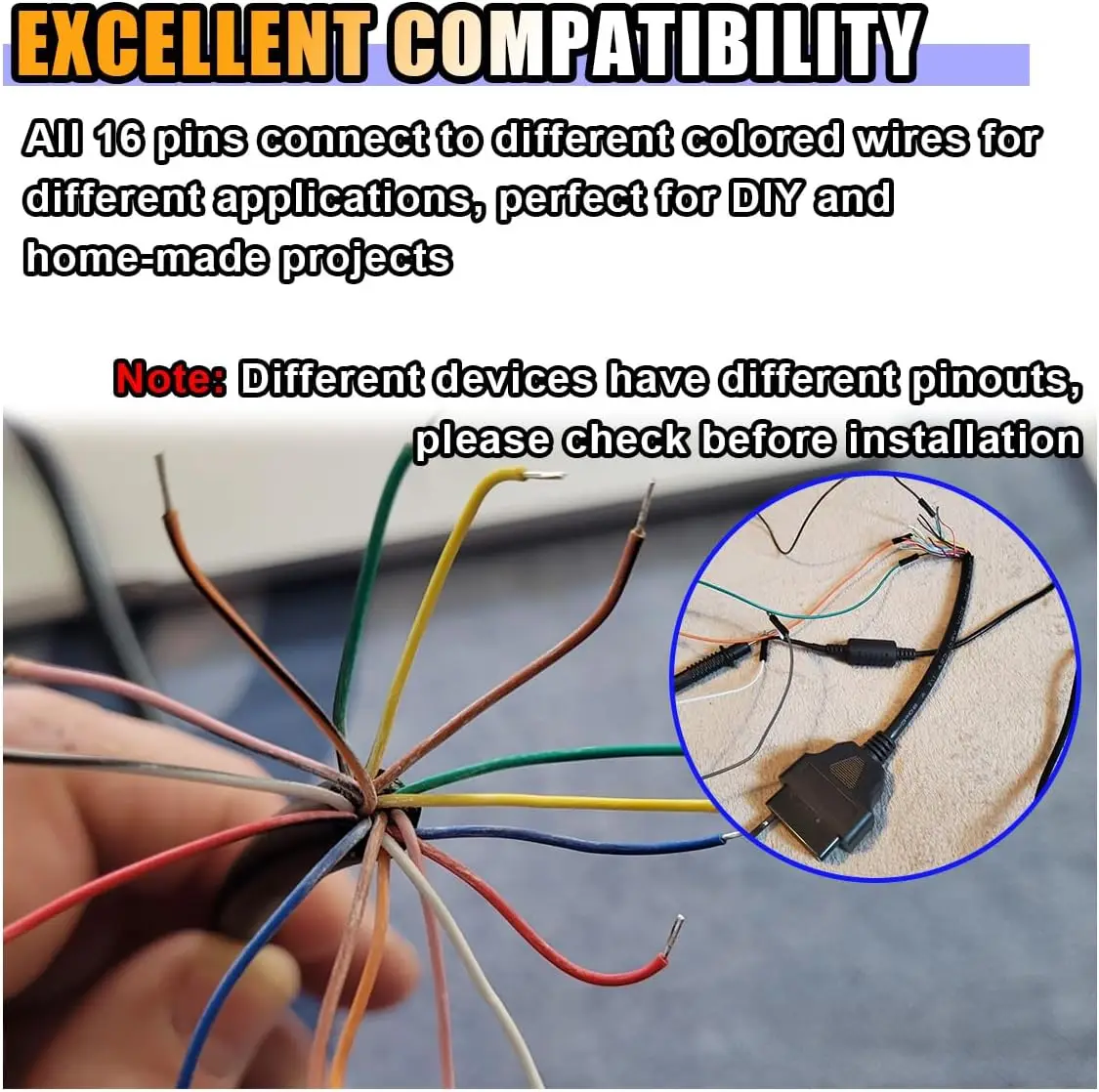 OBD2 OBD-II 16 Pin Male Connector To Open Plug Wire OBD Diagnostic Extension Cable Pigtail for Extension OBD2 Opening OBD Cable view 2