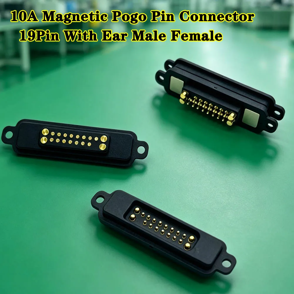 1Sets 10A 19Pin With Ear DC Magnetic Spring-Loaded Pogo Pin Connectors Male Female Spring Loaded DC Power Socket Electronics