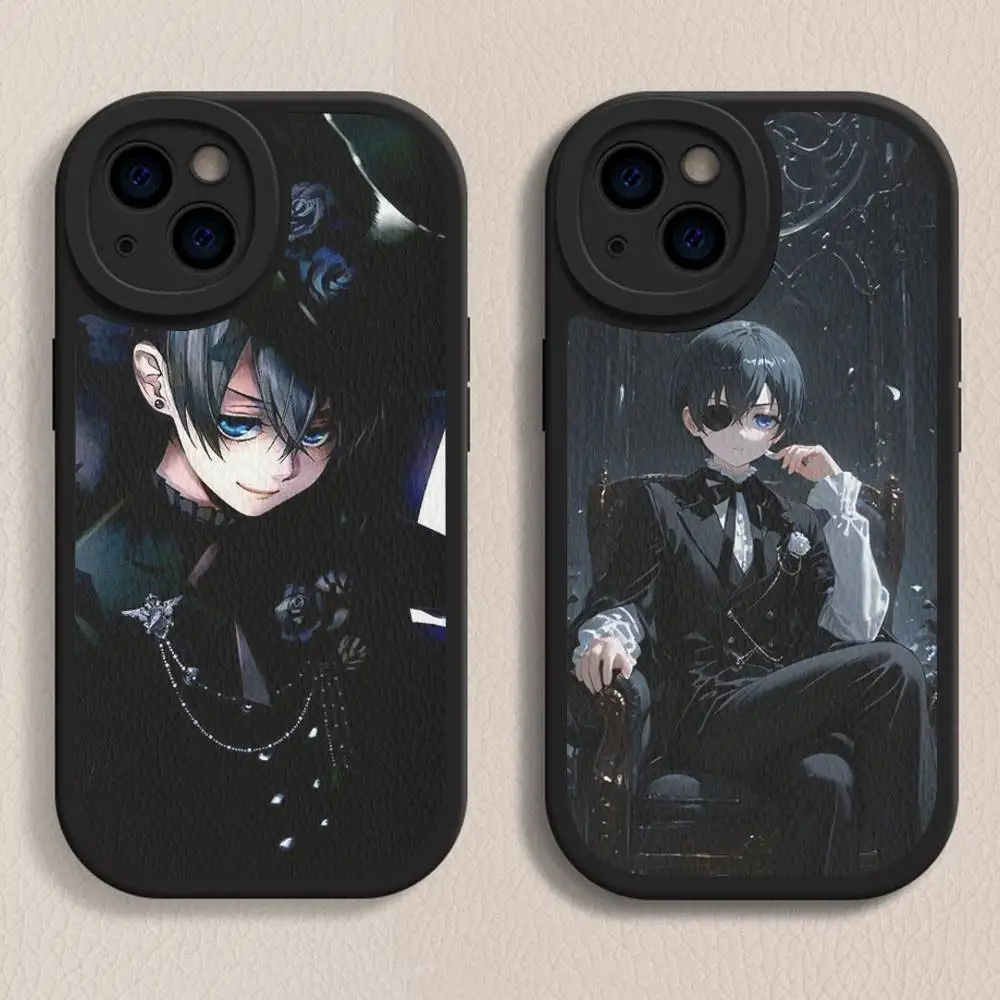 

Hot Japanese Anime B-Black B-Butler Silicone Phone Case For IPhone 16 15 14 13 12 11 Pro Max Mini Leather Soft Cover